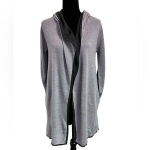 Blanc Noir Hooded Open Front Long Cardigan - Wool Blend and Soft - Grey Tone